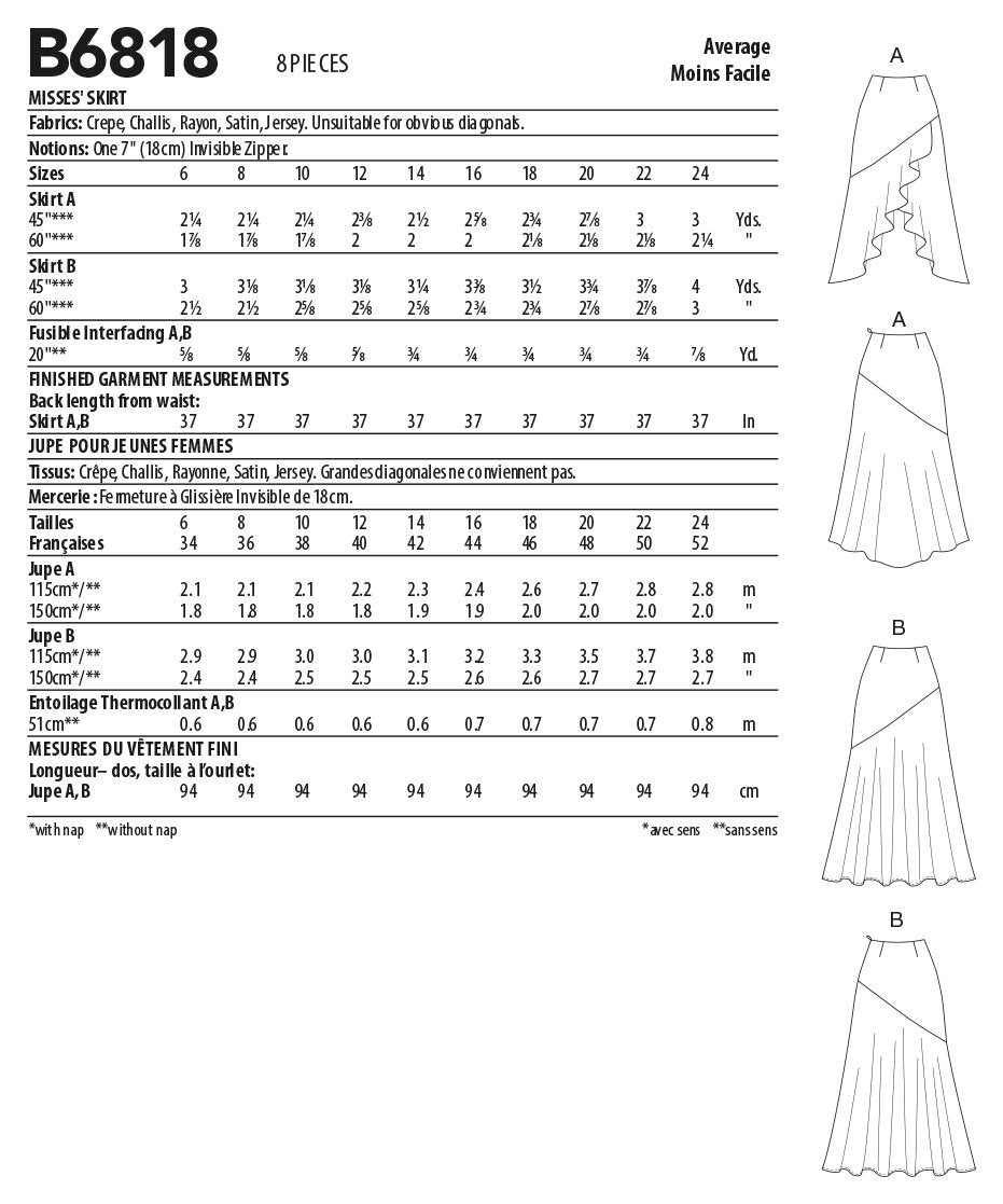 Butterick Misses' Skirt B6818 - Sewing Pattern