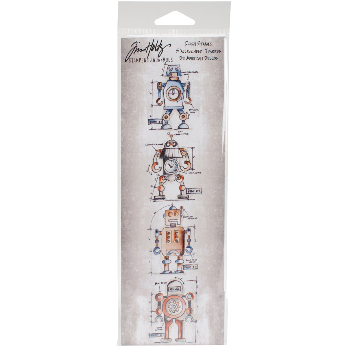 Stampers Anonymous Tim Holtz Mini Blueprints Strip Cling Stamps 3"X10" - Robot