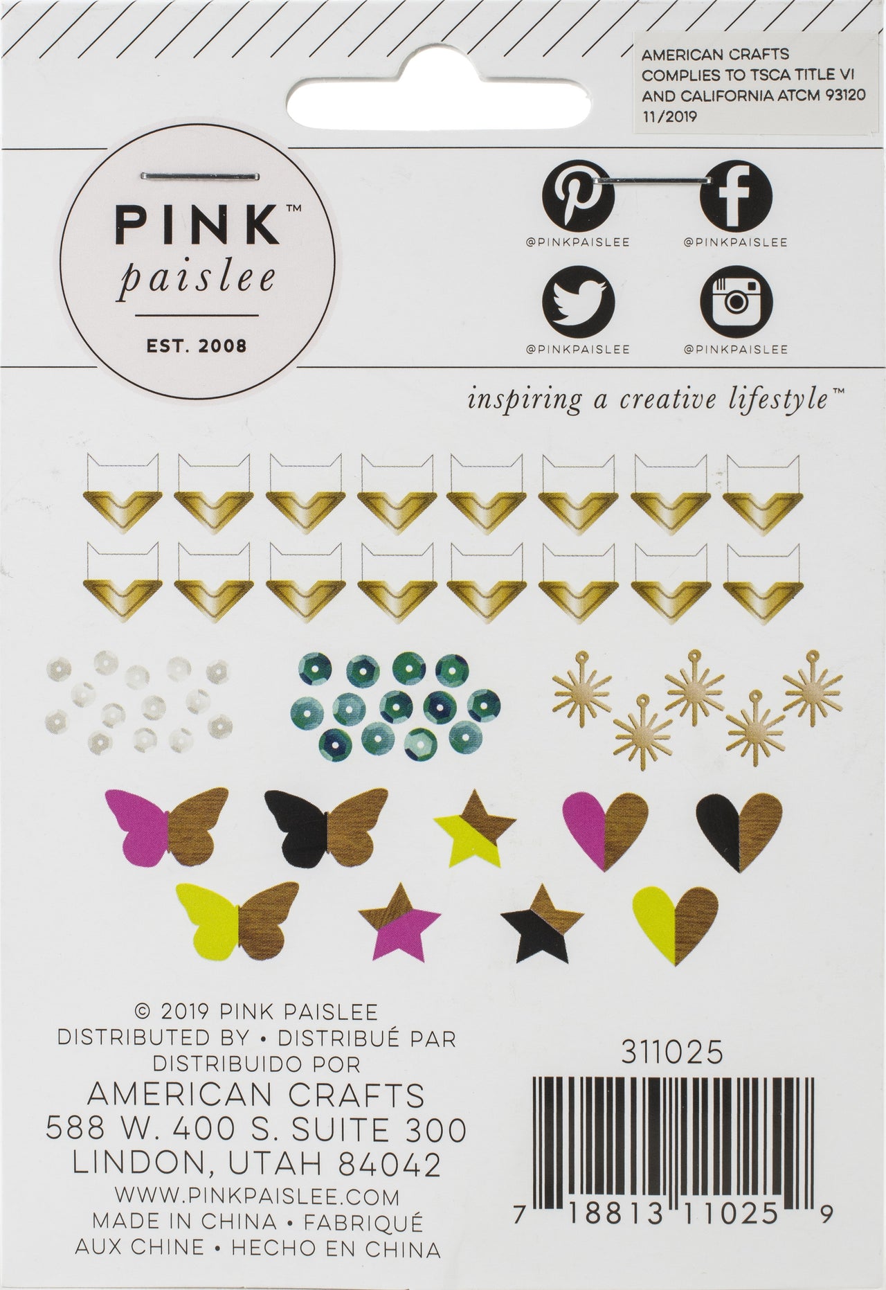 American Crafts 5th & Monaco Mixed Embellishments - Wood Veneers, Photo Corners, Sequins