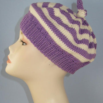 Simple Stripe Topknot Beret Hat