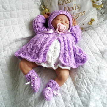 Knitting pattern for Dolls 17-19" matinee coat, dress, bonnet and boots