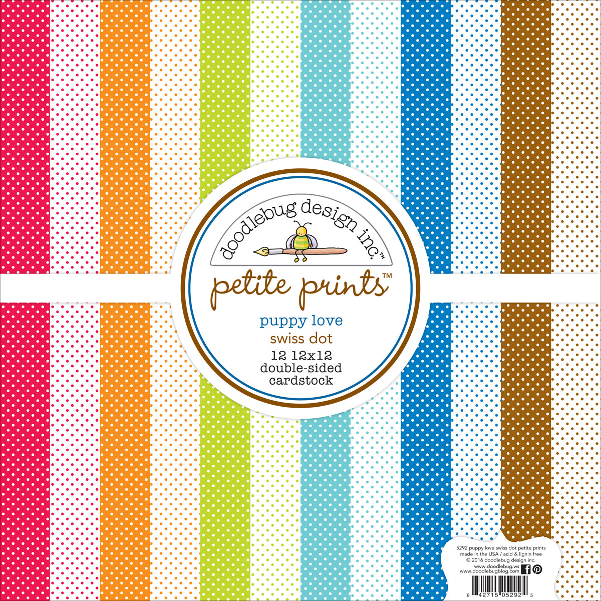 Doodlebug Petite Prints Double-Sided Cardstock 12"X12" 12/Pk - Puppy Love, 12 Designs/1 Each