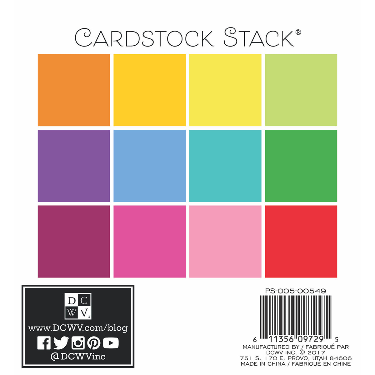 American Crafts DCWV Single-Sided Cardstock Stack 6"X6" 48/Pkg - Brights, 12 Solid Colors/4 Each