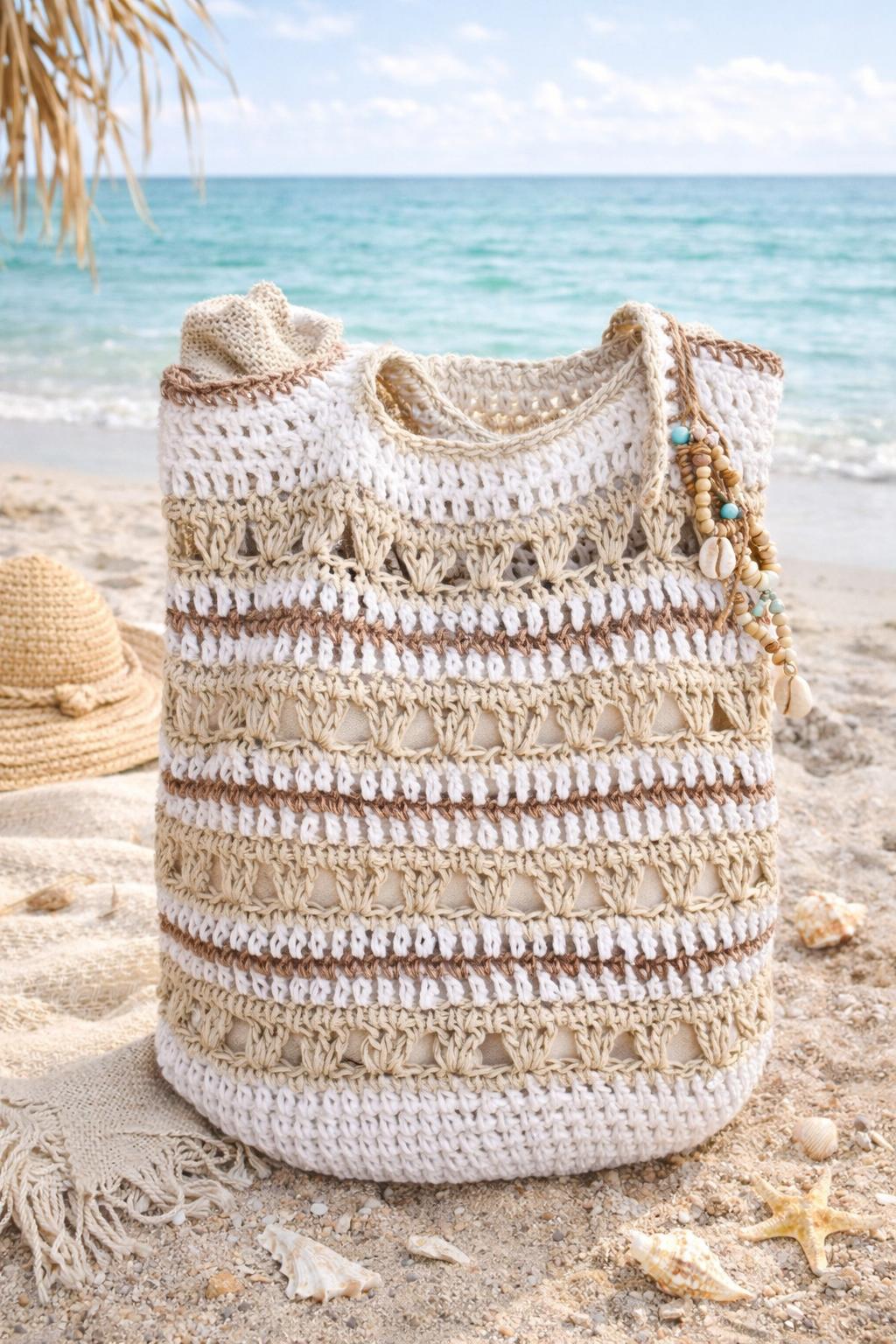 Crochet  Cotton Linen Tote Bag