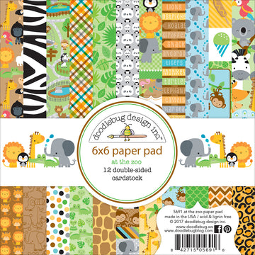 Doodlebug Double-Sided Paper Pad 6"X6" 24/Pkg - At The Zoo, 12 Designs/2 Each