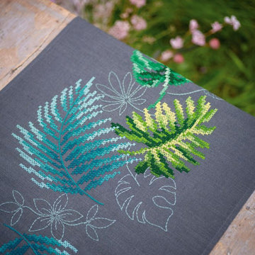 Vervaco Botanical Leaves Table Runner Printed Embroidery Kit - 38 x 138 cm