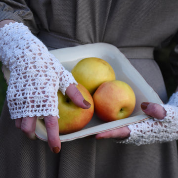 Polina crochet lace fingerless mittens