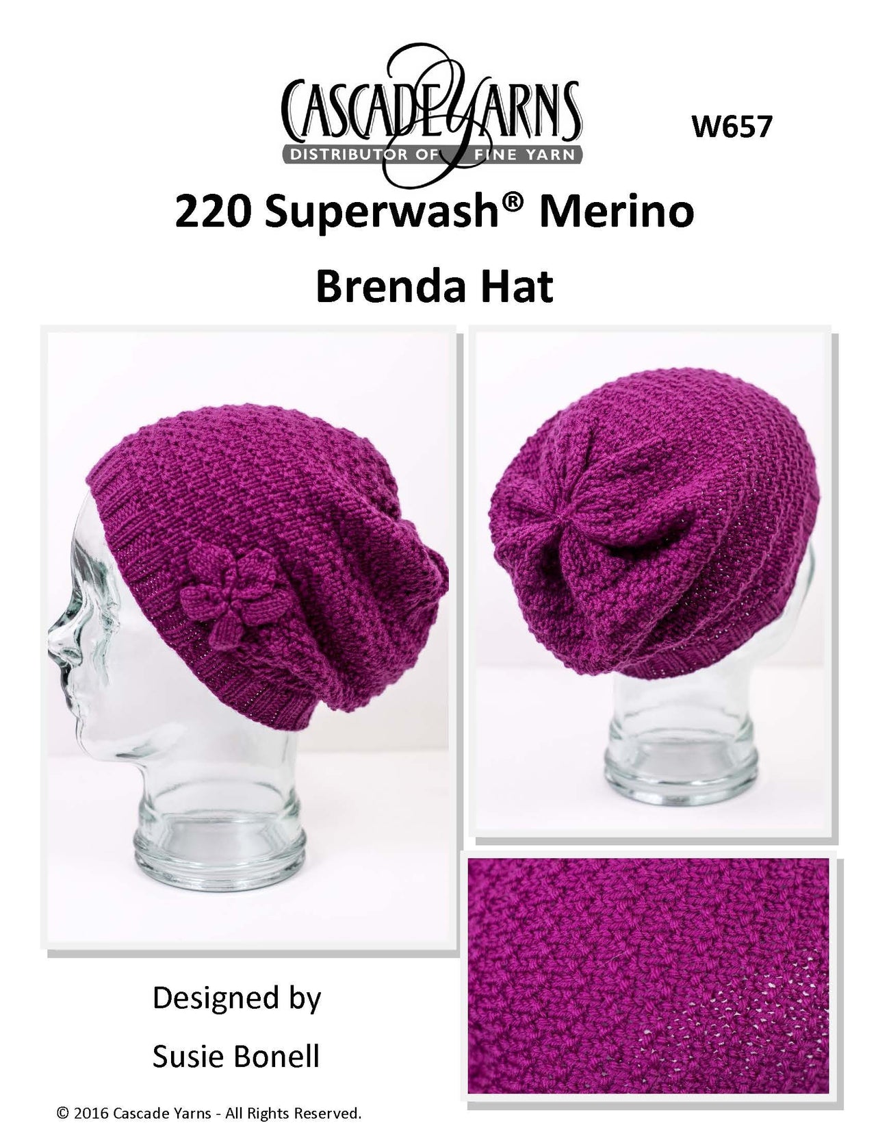 Brenda Hat in Cascade Yarns 220 Superwash® Merino  - W657 - Downloadable PDF