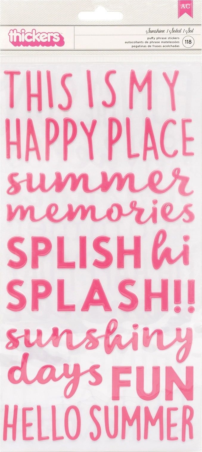 American Crafts Sun & Fun Thickers Stickers 118/Pkg - Phrase/Puffy