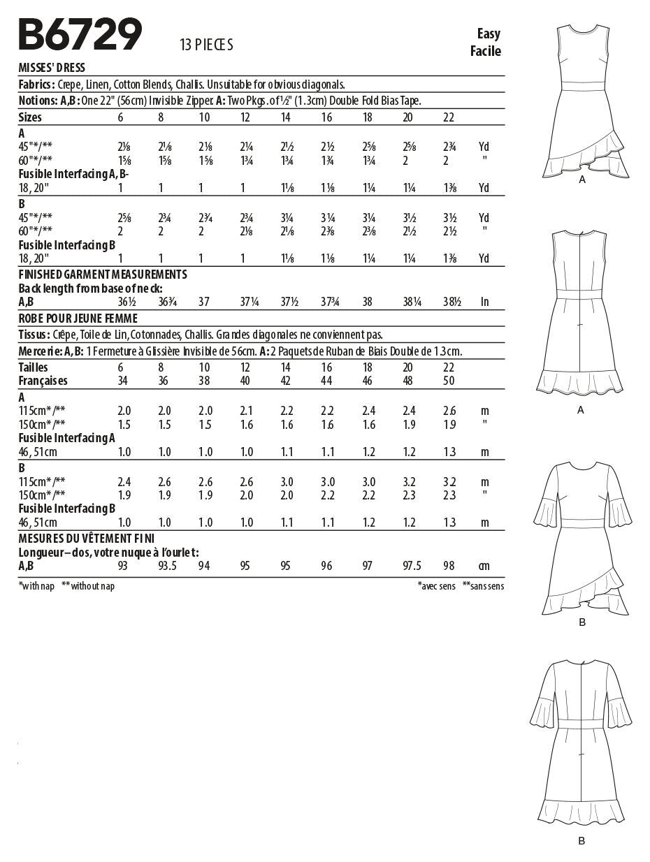 Butterick Misses' Dresses B6729 - Sewing Pattern