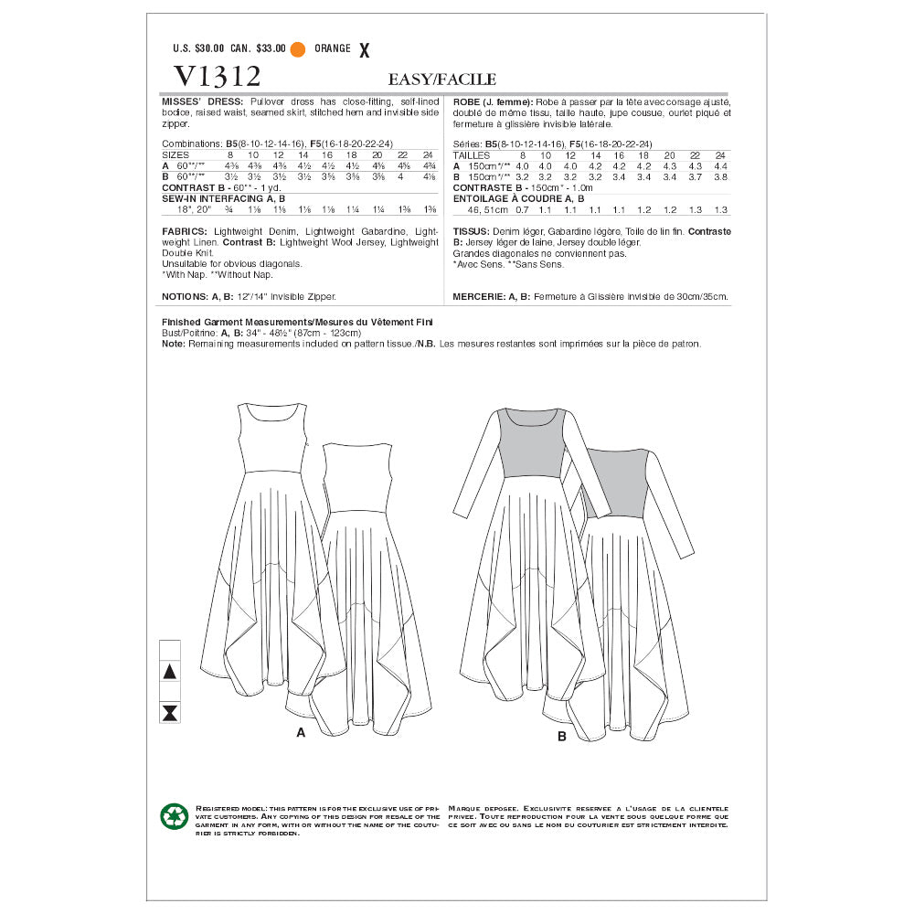 Vogue Misses' Dress V1312 - Sewing Pattern