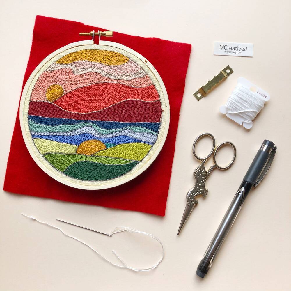 M Creative J Stained Glass Landscape DIY Embroidery Kit