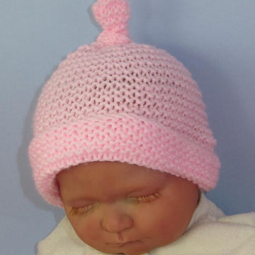 Baby Simple Garter StitchTopknot Beanie Hat
