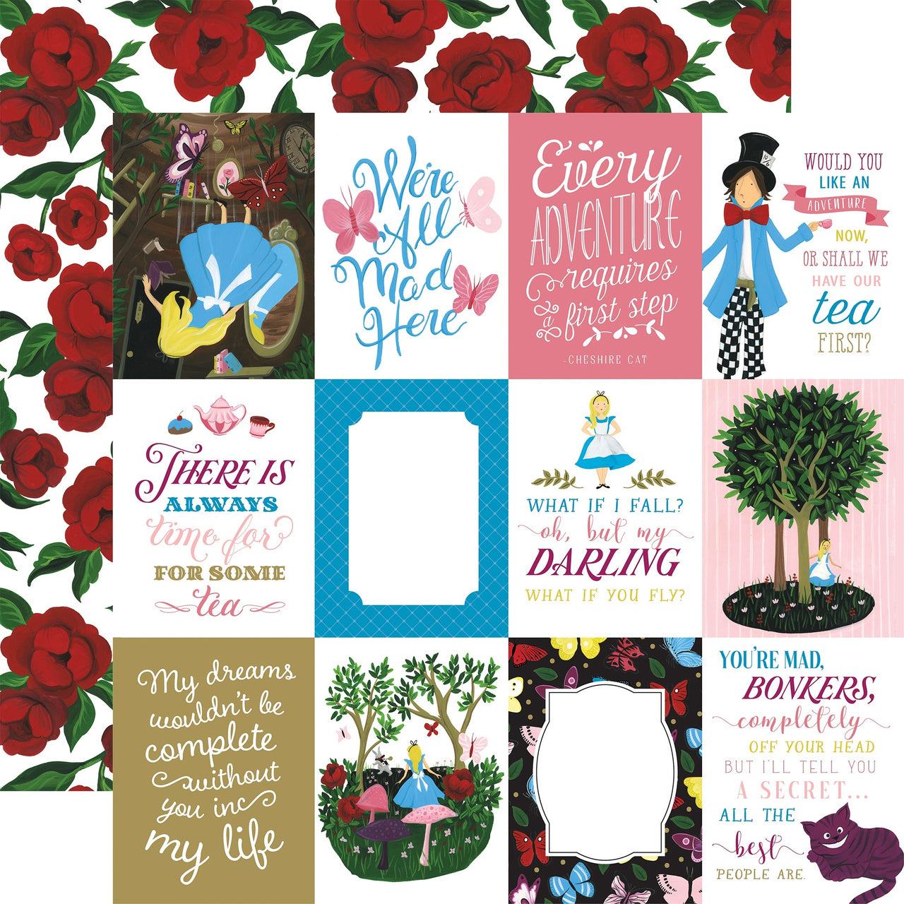 Echo Park Paper Alice In Wonderland No. 2 Double-Sided Cardstock 12"X12" 25/Pkg - 3"X4" Journaling Cards