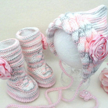 Baby Girl Newborn Infant Baby Bonnet and Baby Shoes Knitting PATTERN