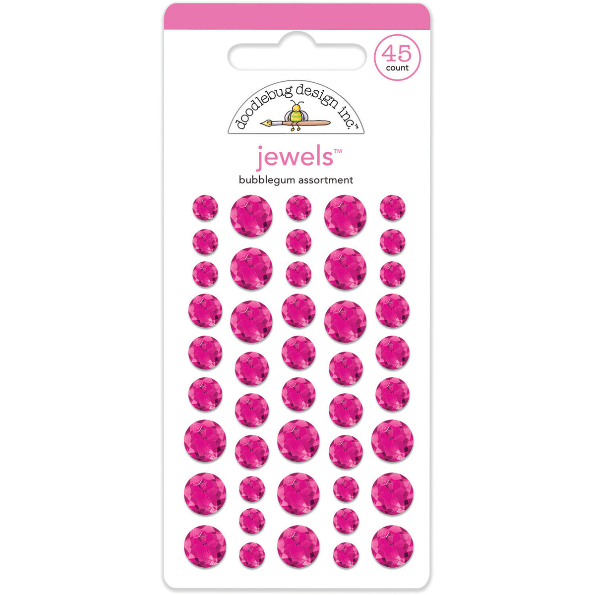 Doodlebug Adhesive Jewels 6mm, 8mm & 10mm 45/Pkg - Bubble Gum