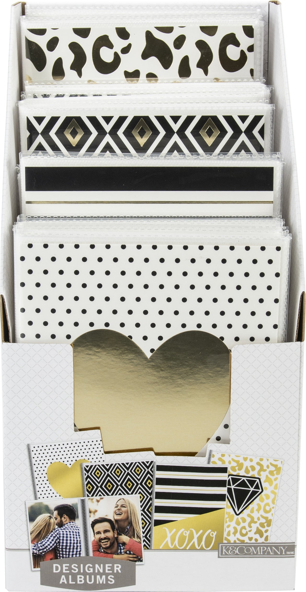 K&Company Photo Album 4"X6" 12 PDQ Display - Black & White W/Gold Foil