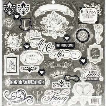 American Crafts Tuxedos & Tiaras Chipboard Stickers 12"X12" - W/Black Foil Accents