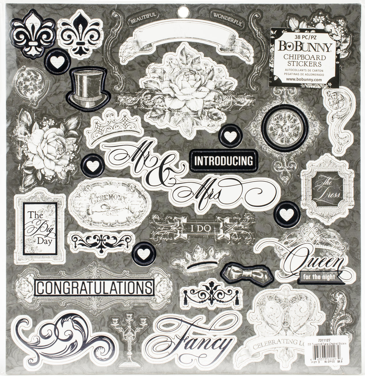 American Crafts Tuxedos & Tiaras Chipboard Stickers 12"X12" - W/Black Foil Accents