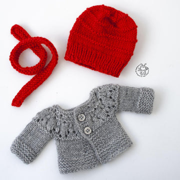 Outfit Red and gray for 13" dolls knitted flat