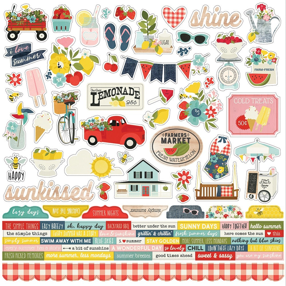 Simple Stories Summer Farmhouse Cardstock Stickers 12"X12" - Combo