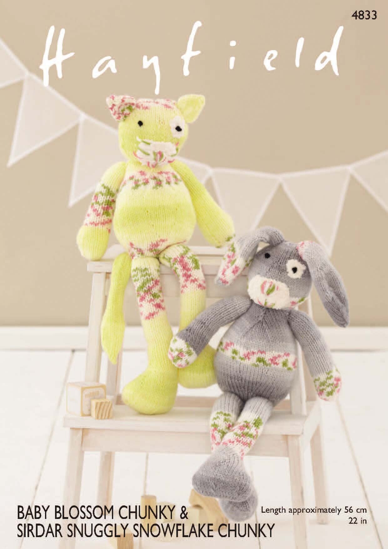 Rabbit and Cat Toys in Hayfield Baby Blossom and Sirdar Snuggly Snowflake Chunky - 4833 - Downloadable PDF