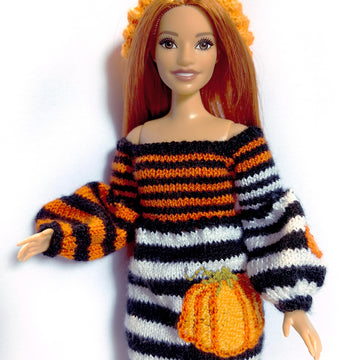 Doll clothes - Striped Dress "Pumpkins" for curvy Barbie dolls