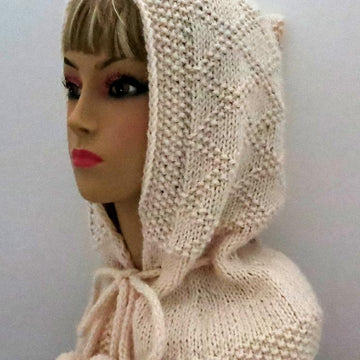 Hooded Scarf, Hooded Hat, Hooded Collar, Elegant Hood with Drawstrings and Pompoms