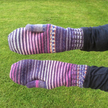 Stripey Sock Wool Ladies mittens