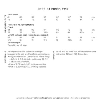 Jess Striped Top - Knitting Pattern for Women in Debbie Bliss Rialto 4ply
