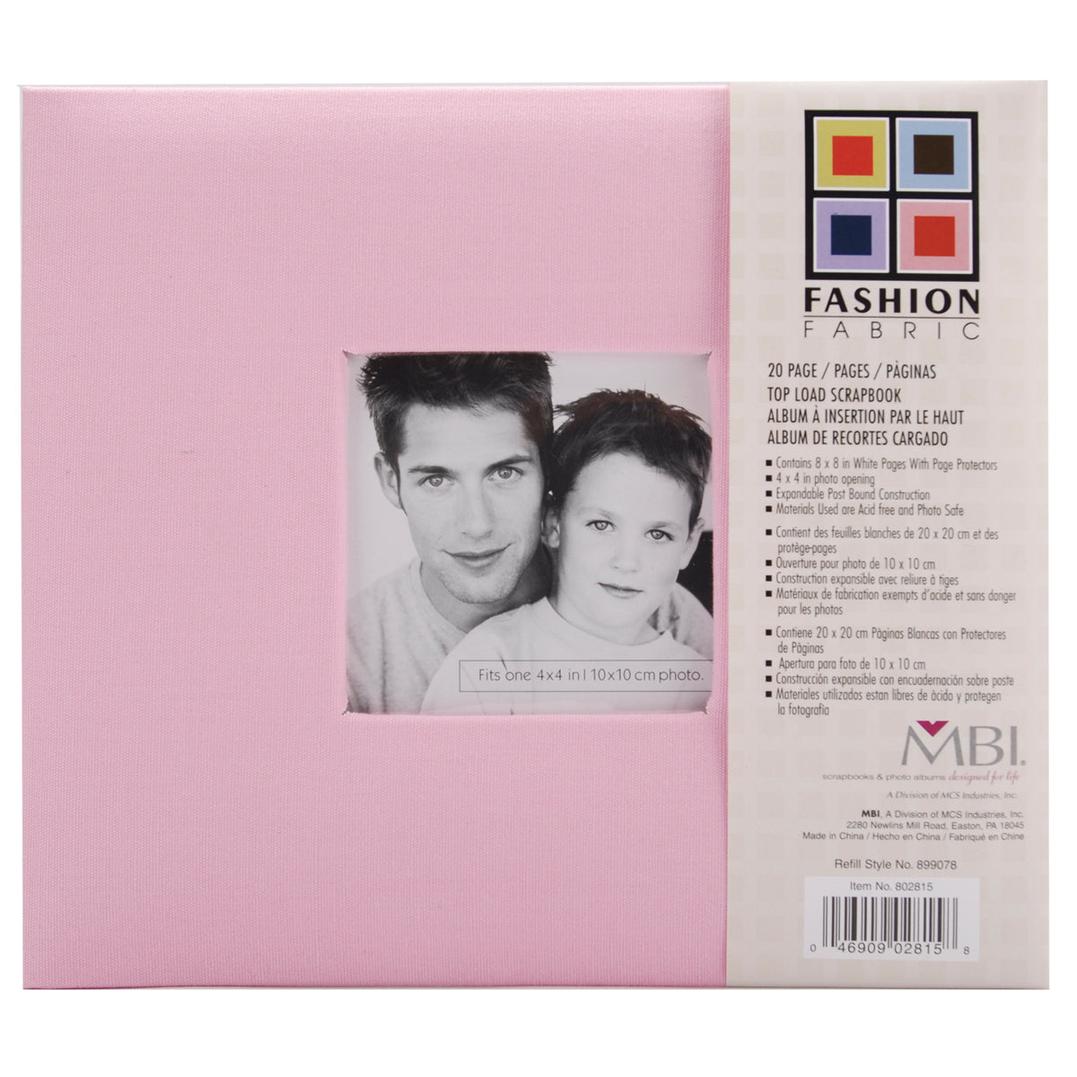 MBI Fashion Fabric Post Bound Album W/Window 8"X8" - Pink