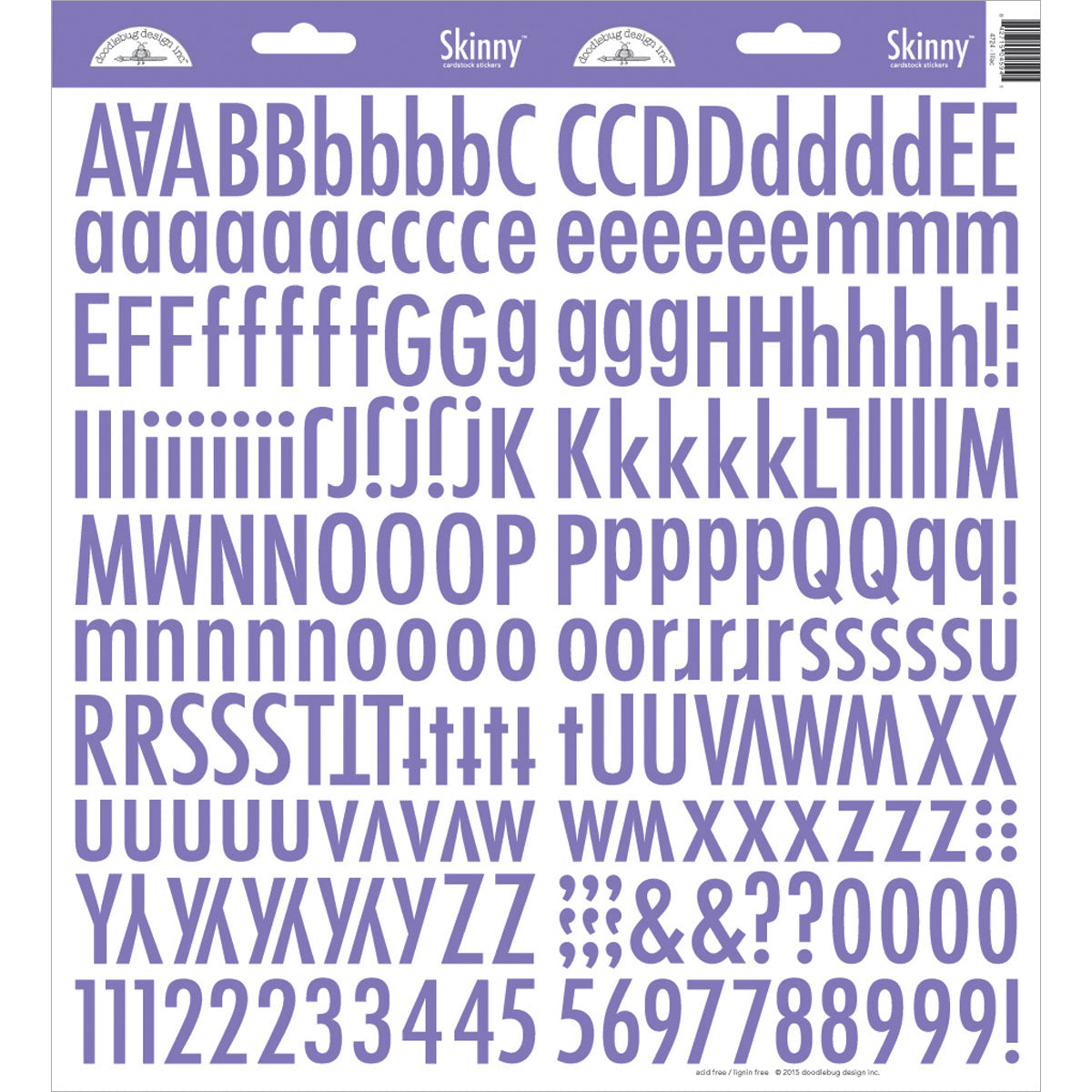 Doodlebug Skinny Cardstock Alpha Stickers 6"x13" 2/Pkg - Lilac