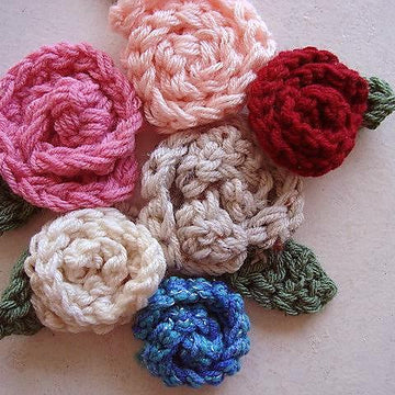 607 CROCHET rolled rose flower, and leaf