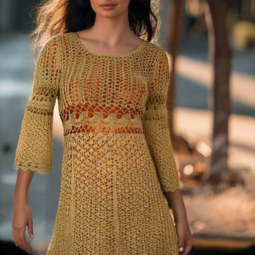 Elegant Crochet Lace Dress - Long Sleeve Boho Dress