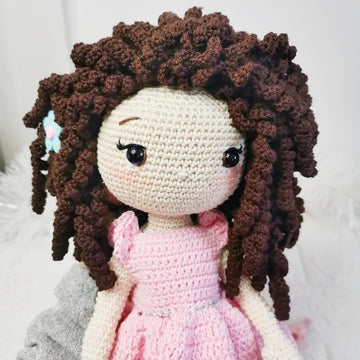 Curly Hair Doll in Pink Dress Amigurumi