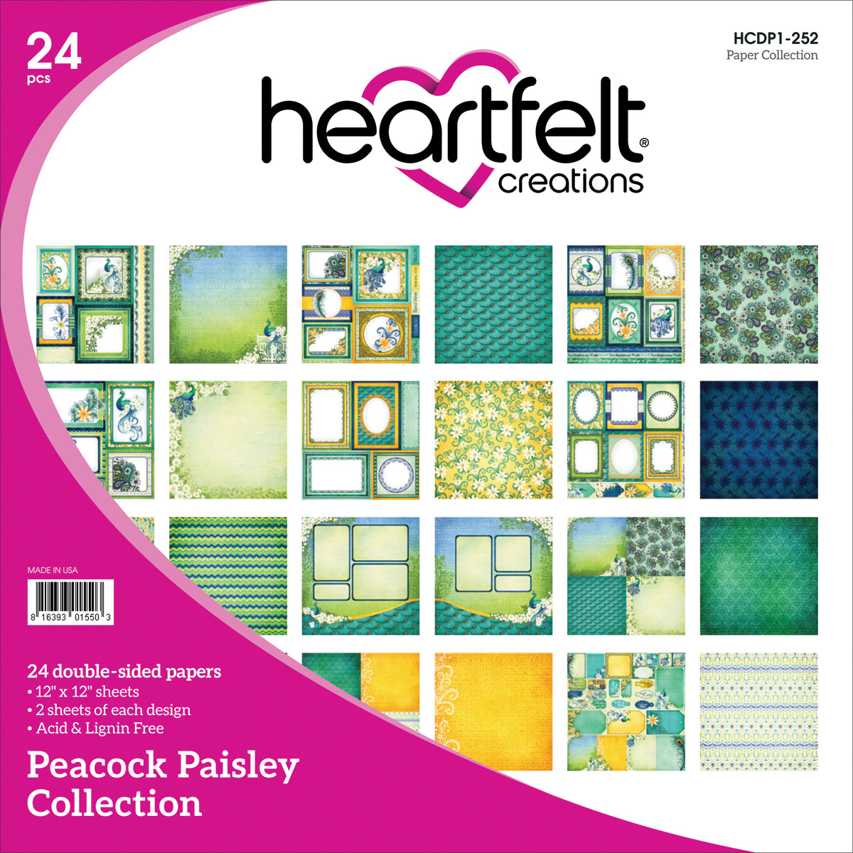 Heartfelt Creations Double-Sided Paper Pad 12"X12" 24/Pkg - Peacock Paisley, 12 Designs/2 Each