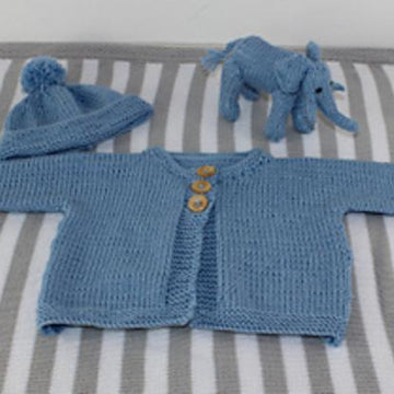New Baby Matinee Coat,Bobble Beanie & Elephant