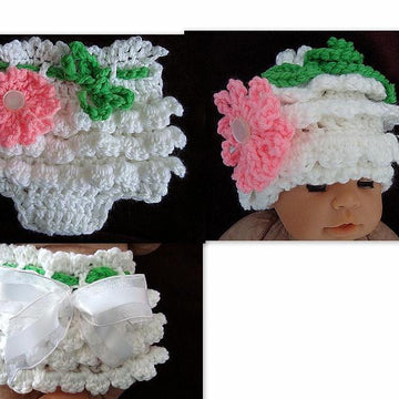 534, Crochet Ruffled Diaper Cover, Hat, and Bonnet