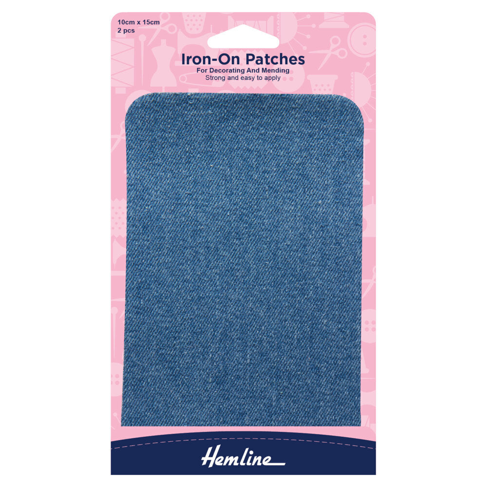 Hemline Cotton Twill Patches: Light Denim - 10 x 15cm