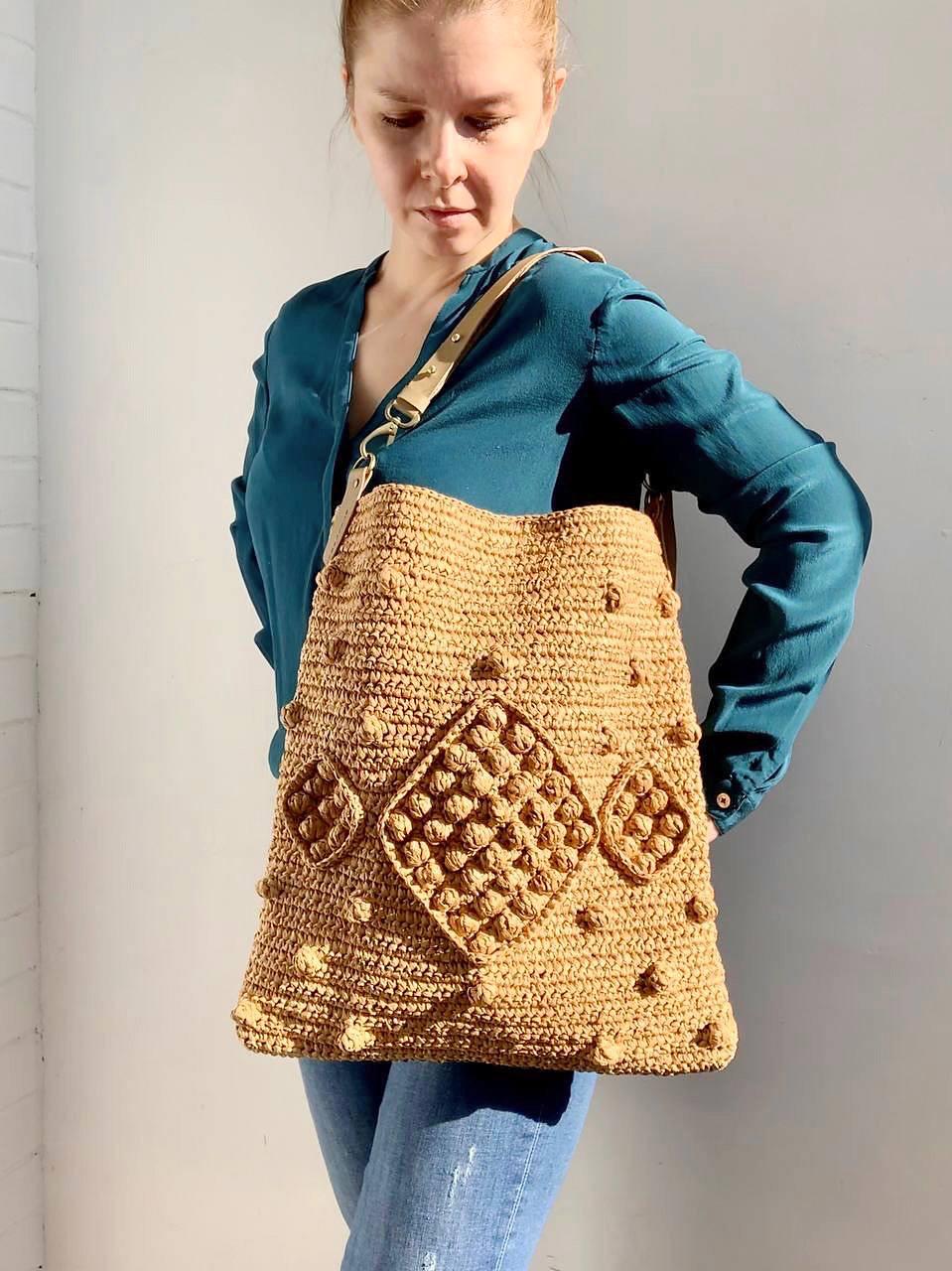 Crochet Raffia Hobo Bag Pattern: Bubble Stitch Tote