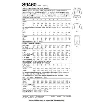 Simplicity Toddlers' and Children's Dress, Top and Pants S9460 - Paper Pattern, Size 1/2-1-2-3-4-5-6-7-8
