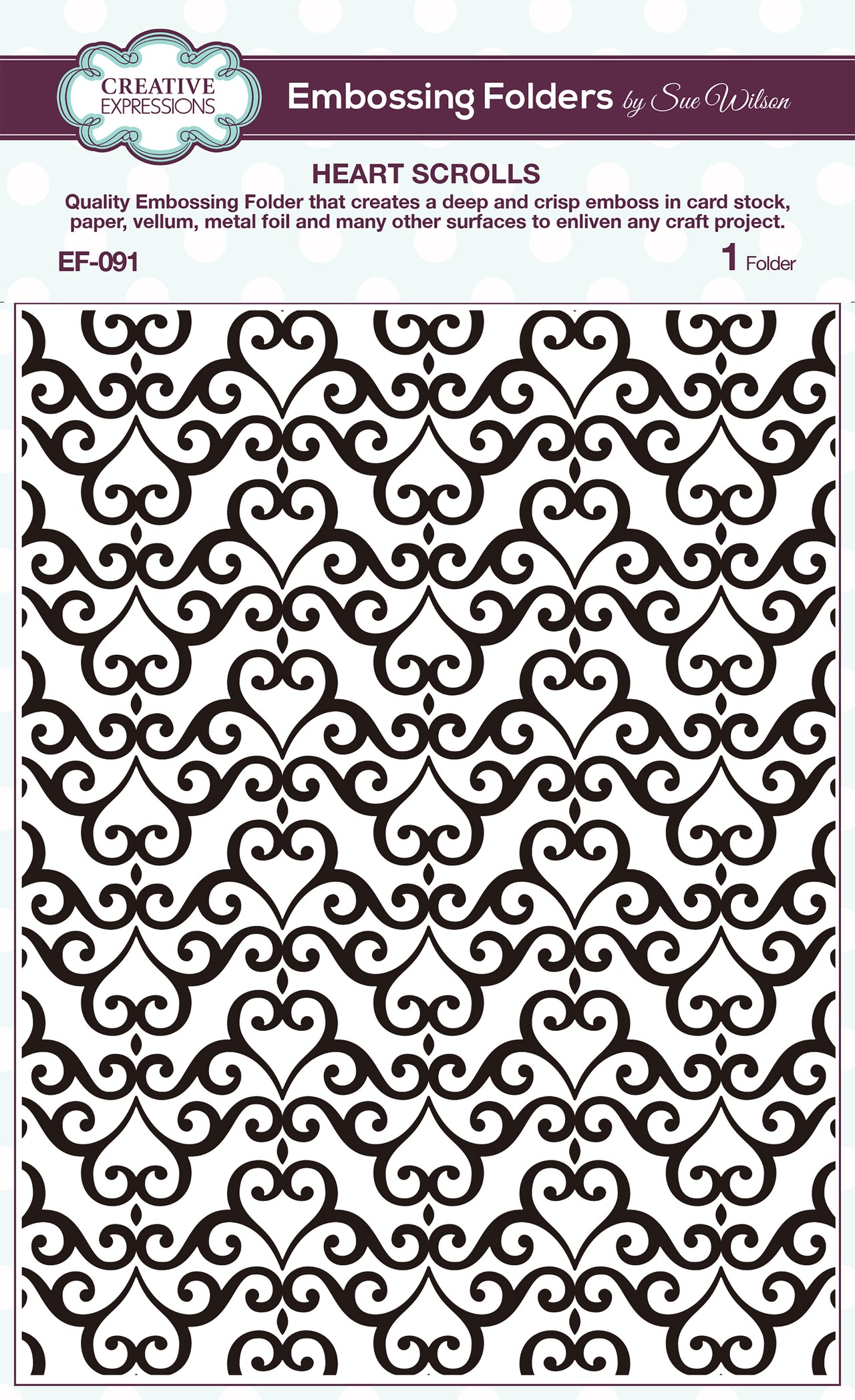 Creative Expressions Embossing Folder By Sue Wilson - Heart Scrolls