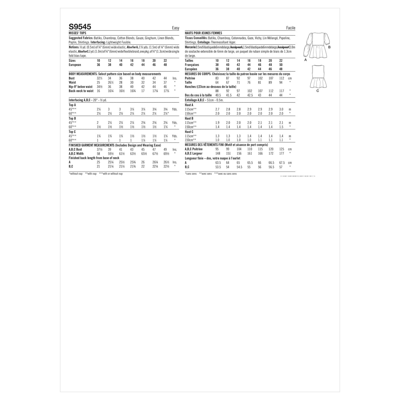Simplicity Misses' Tops S9545 - Paper Pattern, Size A (10-12-14-16-18-20-22)
