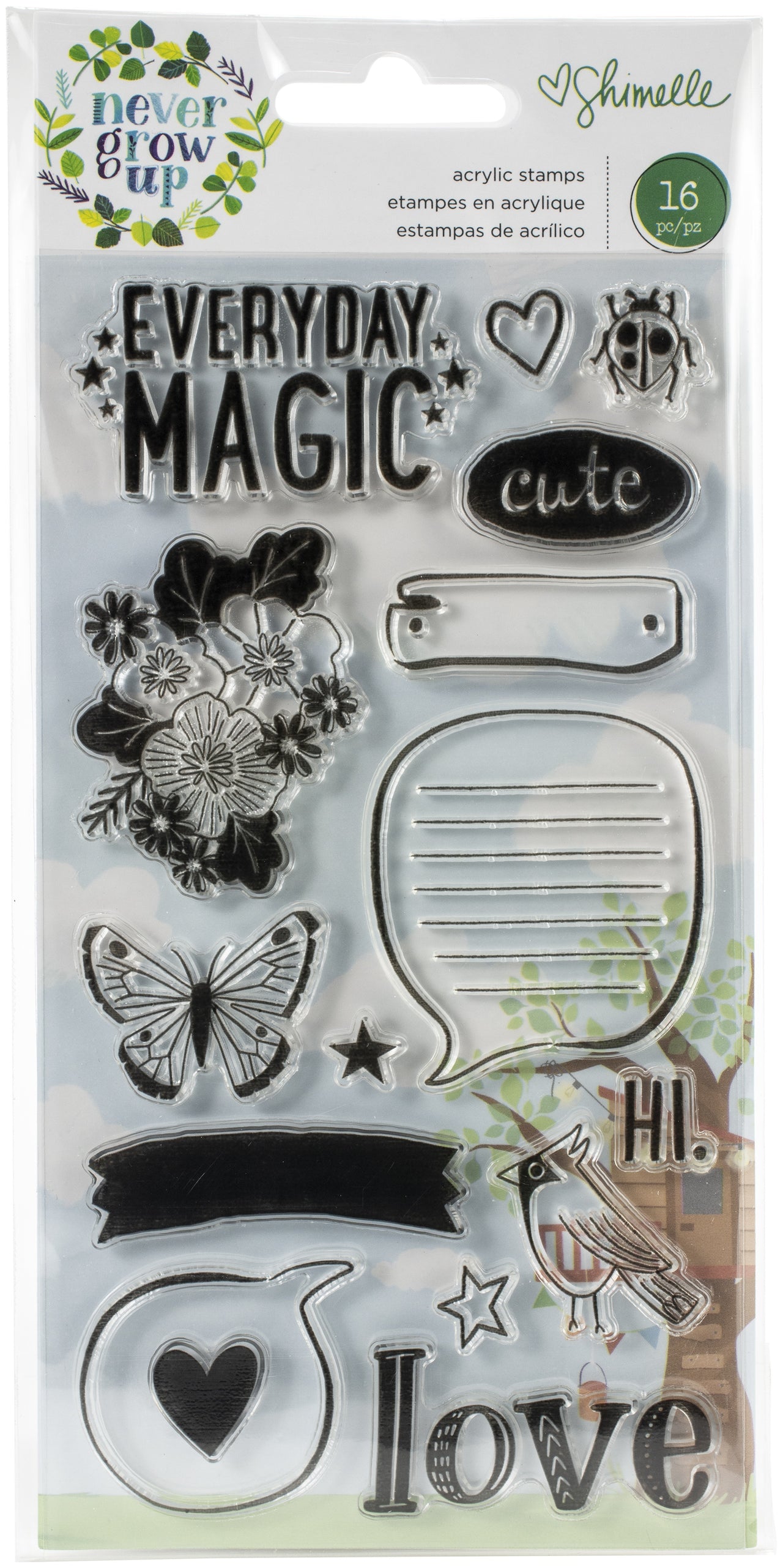 American Crafts Shimelle Never Grow Up Acrylic Stamps 16/Pkg - 620525