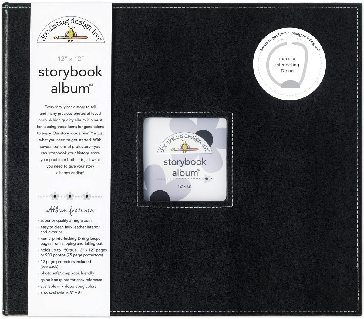 Doodlebug Storybook D-Ring Album 12"X12" - Beetle Black