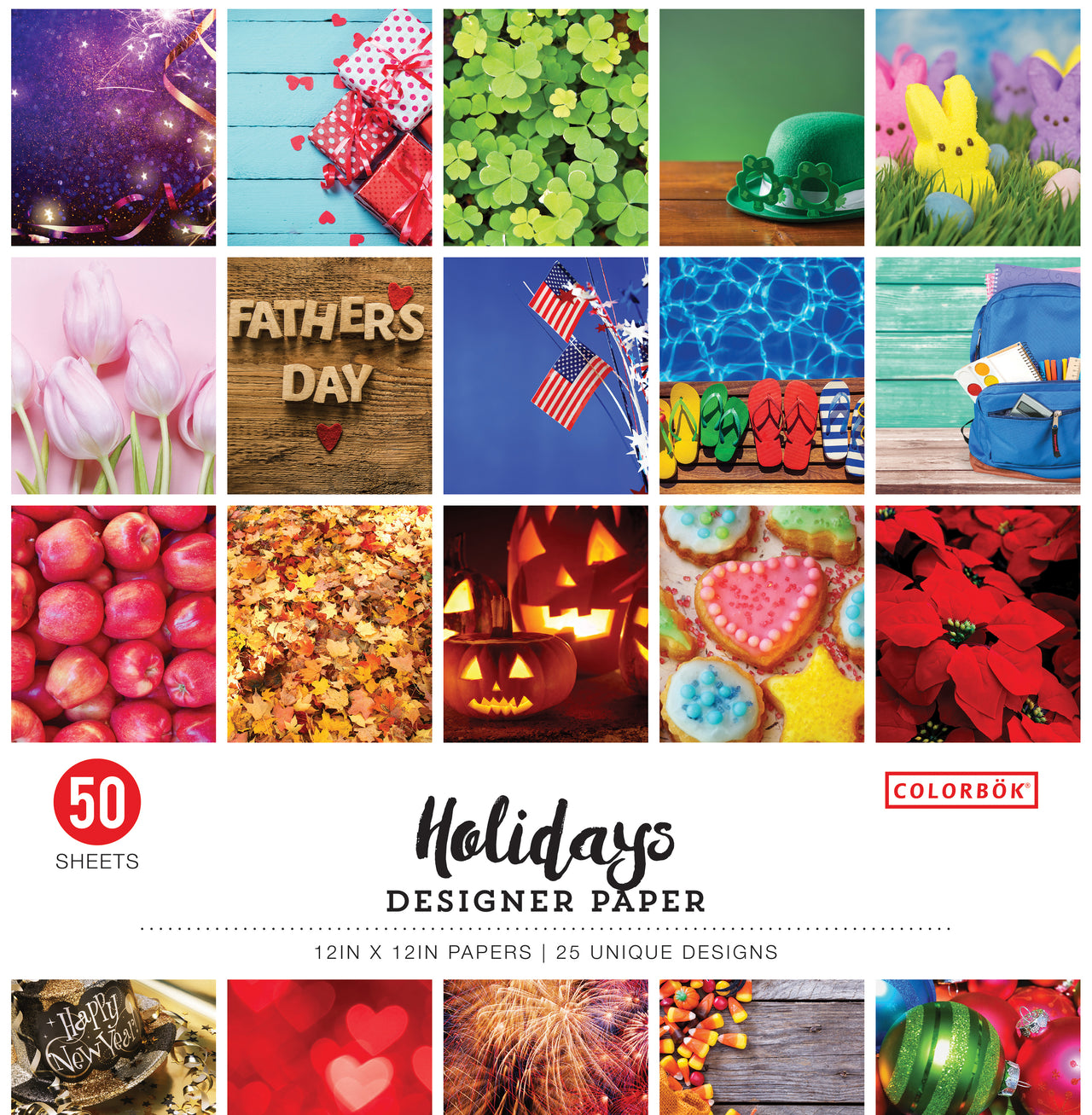 American Crafts Colorbok 68lb Designer Single-Sided Paper 12"X12" 50/Pkg - Holidays, 25 Designs/2 Each