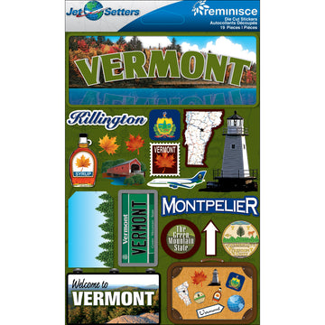 Reminisce Jet Setters State Dimensional Stickers 4.5"X7.5" - Vermont