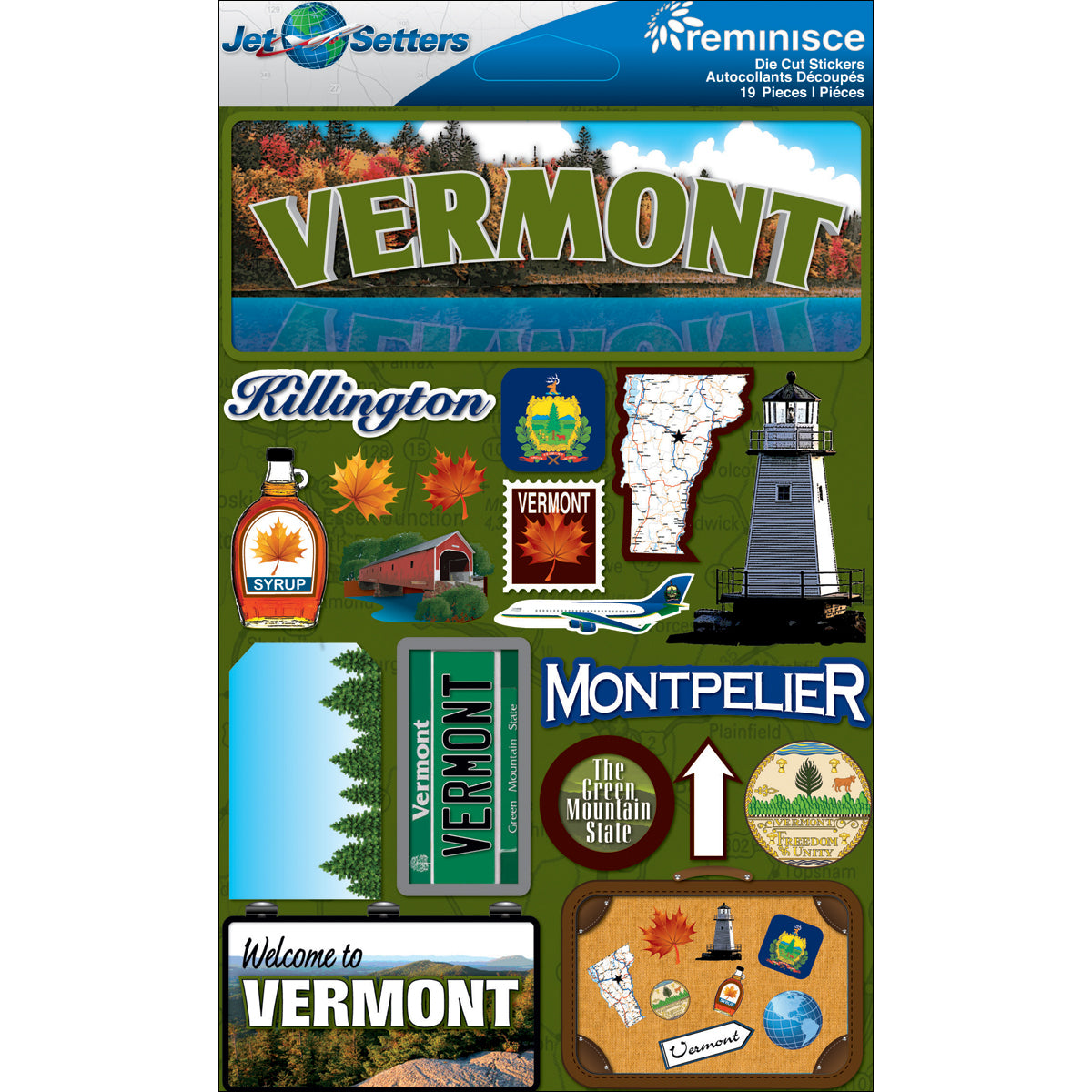 Reminisce Jet Setters State Dimensional Stickers 4.5"X7.5" - Vermont