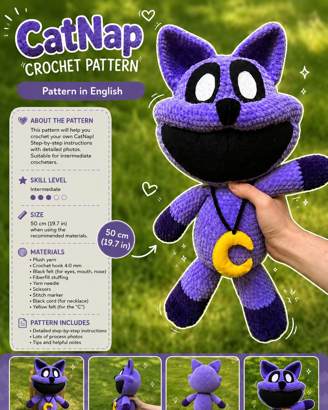 CatNap from poppy play time Amigurumi,  Crochet Pattern