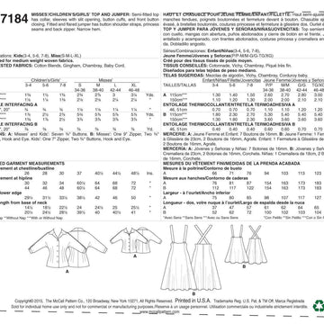 McCall's Misses'/Children's/Girls' Top and Jumper M7184 - Sewing Pattern